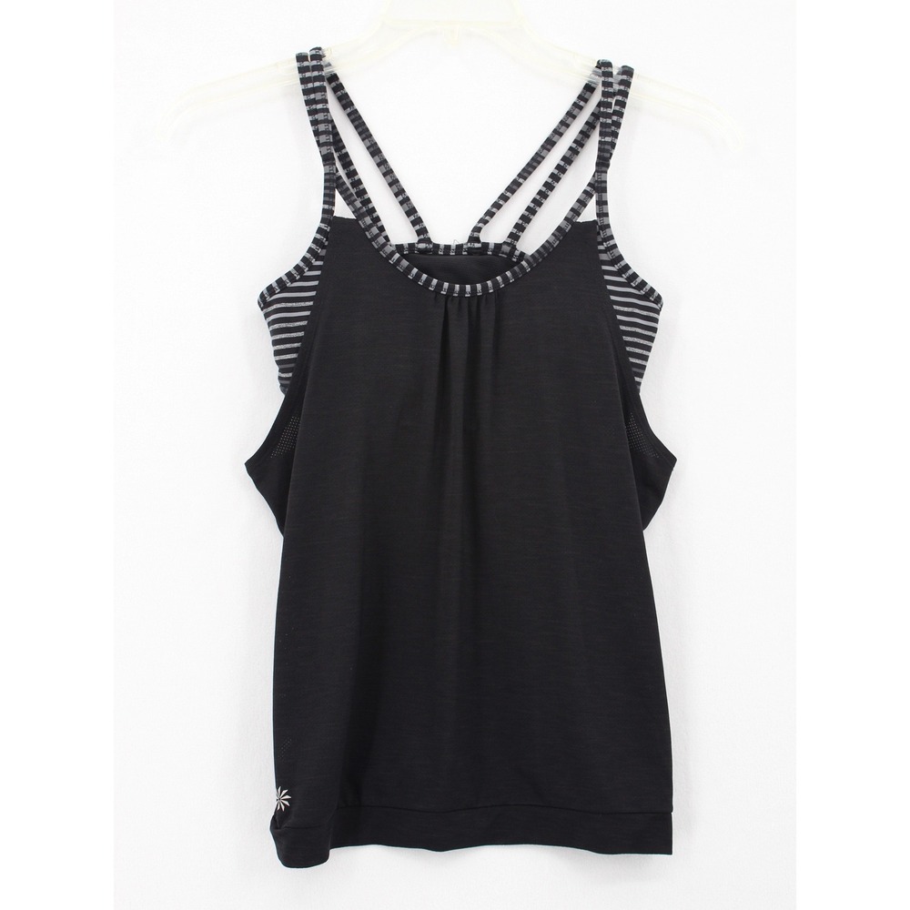 Athleta Womens XS Tank Top XS Black Grey Striped 2-in-1 Strappy Built-in Bra